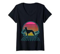 Mujer Italian Greyhound Vintage 80s Vaporwave Aesthetic Dog Lover Camiseta Cuello V
