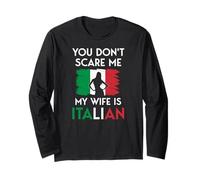 Mujer Italiana Bandera You Don't Scare Me My Wife Is Italian Manga Larga