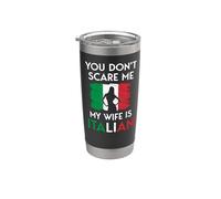 Mujer Italiana Bandera You Don'T Scare Me My Wife Is Italian Vaso térmico de acero inoxidable de doble pared