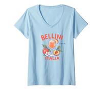 Mujer Italiano Bellini Peach Cocktail Coastal Resort Tema de Viaje Camiseta Cuello V