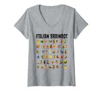 Mujer Italiano Brainrot Gen-Z Meme Funny Brain Pudrición Todos los Personajes Camiseta Cuello V