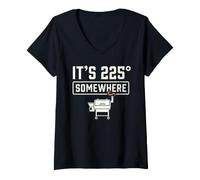 Mujer It's 225 Somewhere Funny BBQ Smoker Grill Quote Camiseta Cuello V
