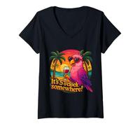 Mujer It's 5 O'Clock Somewhere Funny - Vino de Loro Vintage para Mujer Camiseta Cuello V
