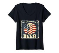 Mujer Its A Bad Day To Be A Beer 4th Of July Funny Beer Flag Retro Camiseta Cuello V