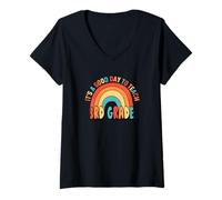 Mujer It's a Good Day To Teach 3rd Rainbow Heart 70s Retro Boho Camiseta Cuello V