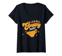 Mujer It's All Gravy Baby Funny Thanksgiving Happy Turkey Day Food Camiseta Cuello V