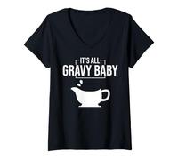 Mujer It's All Gravy Baby Funny Thanksgiving Happy Turkey Day Food Camiseta Cuello V