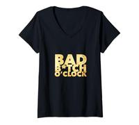 Mujer It's Bad Bitch O'Clock - Empoderamiento de Las Mujeres Negro y Dorado Camiseta Cuello V