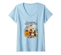 Mujer It's Coffee Roasting Time Barista Retro Artwork Camiseta Cuello V