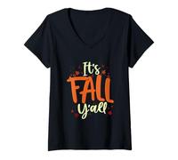 Mujer It's Fall Y'all Autumn Leaves Cita Camiseta Cuello V