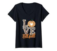 Mujer Its Fall Y'all Fall Pumpkin Thanksgiving Autumn Halloween Camiseta Cuello V