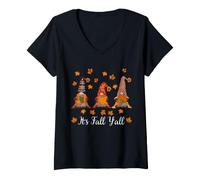 Mujer It's Fall Y'all Gnomos de otoño con Hojas de Calabaza Camiseta Cuello V