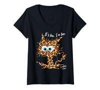 Mujer It's Fine I'm Fine Everything is Fine Fun - Gato con Estampado de Leopardo Camiseta Cuello V