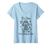 Mujer It's Fine I'm Fine Everything is Fine Funny Caniche Dog Meme Camiseta Cuello V