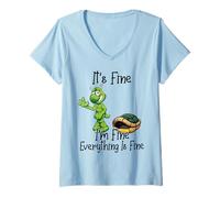 Mujer It's Fine I'm Fine Everything is Fine Funny Cute Turtle Camiseta Cuello V