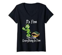 Mujer It's Fine I'm Fine Everything is Fine Funny Cute Turtle Camiseta Cuello V