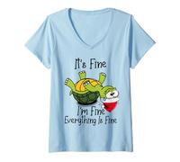 Mujer It's Fine I'm Fine Everything is Fine Funny Cute Xmas Turtle Camiseta Cuello V