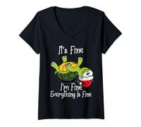 Mujer It's Fine I'm Fine Everything is Fine Funny Cute Xmas Turtle Camiseta Cuello V
