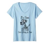 Mujer It's Fine I'm Fine Everything is Fine Funny Great Danés Dog Camiseta Cuello V
