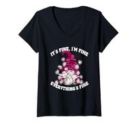 Mujer Its Fine Im Fine Everythings Fine Funny Valentines GNOME Camiseta Cuello V