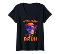 Mujer It's Halloween Bruh Stylish Skeleton Halloween Party Boys Camiseta Cuello V