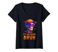 Mujer It's Halloween Bruh Stylish Skeleton Halloween Party Boys Camiseta Cuello V