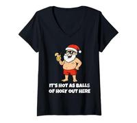 Mujer It's Hot As Balls of Holly out Here Funny Santa Christmas Camiseta Cuello V