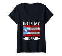 Mujer It's In My DNA Puerto Rico Flag Fingerprint Camiseta Cuello V