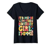 Mujer It's Me Hi I'm The Birthday Girl Retro Colors Camiseta Cuello V