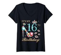 Mujer It's My 16th Birthday - Reina de cumpleaños de 16 años Camiseta Cuello V