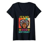 Mujer It's My 18th Birthday Vintage African Girl 18 Years Old Afro Camiseta Cuello V