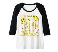 Mujer It's My 19th Birthday 19 Year Old Girl Sunflower Butterfly Camiseta Manga Raglan