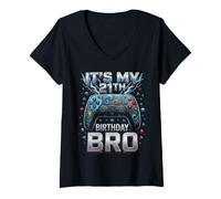 Mujer It's My 21th Birthday 21 Years Old Gaming Gamer Videojuegos Camiseta Cuello V