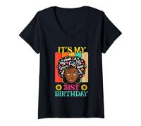 Mujer It's My 31st Birthday Vintage African Girl 31 Years Old Afro Camiseta Cuello V