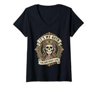 Mujer It's My 40th The Birthday Girl Gothic Skeleton Art Camiseta Cuello V