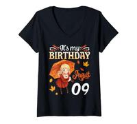Mujer It's My Birthday Born On August 9th Happy Me Cute Autumn Girl Camiseta Cuello V