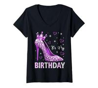 Mujer It's My Birthday - Corona de tacón alto y corazones para fiesta de cumpleaños Camiseta Cuello V