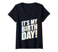 Mujer It's My Birthday EDM Camiseta Cuello V