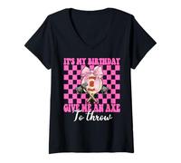 Mujer It's My Birthday Give Me An Hacha Lanzando Hacha Lanzador Chica Camiseta Cuello V