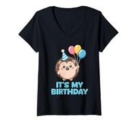 Mujer It's My Birthday Kawaii Hedgehog Camiseta Cuello V