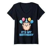 Mujer It's My Birthday Kawaii Hedgehog Camiseta Cuello V