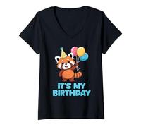 Mujer It's My Birthday Kawaii Red Panda Camiseta Cuello V