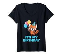 Mujer It's My Birthday Kawaii Red Panda Camiseta Cuello V