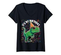 Mujer It's My Birthday Trex Rwar Dino Mite Cumpleaños Niño Niña Camiseta Cuello V