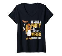 Mujer It's Not A Party Until My Wiener Sale Funny Hot Dog Camiseta Cuello V