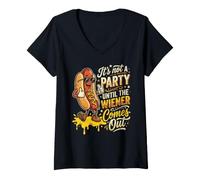 Mujer It's Not A Party Until My Wiener Sale Funny Hot Dog Camiseta Cuello V