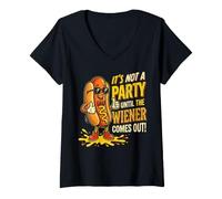 Mujer It's Not A Party Until My Wiener Sale Funny Hot Dog Camiseta Cuello V