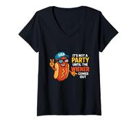 Mujer It's Not A Party Until The Wiener Comes Out Funny Hot Dogs Camiseta Cuello V