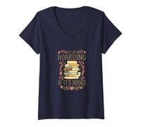 Mujer It's Not Hoarding If It's Books Funny Book Lover Graphic Camiseta Cuello V