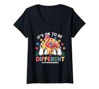 Mujer It's OK to be Different Flamingo Autism Awareness For Kids Camiseta Cuello V